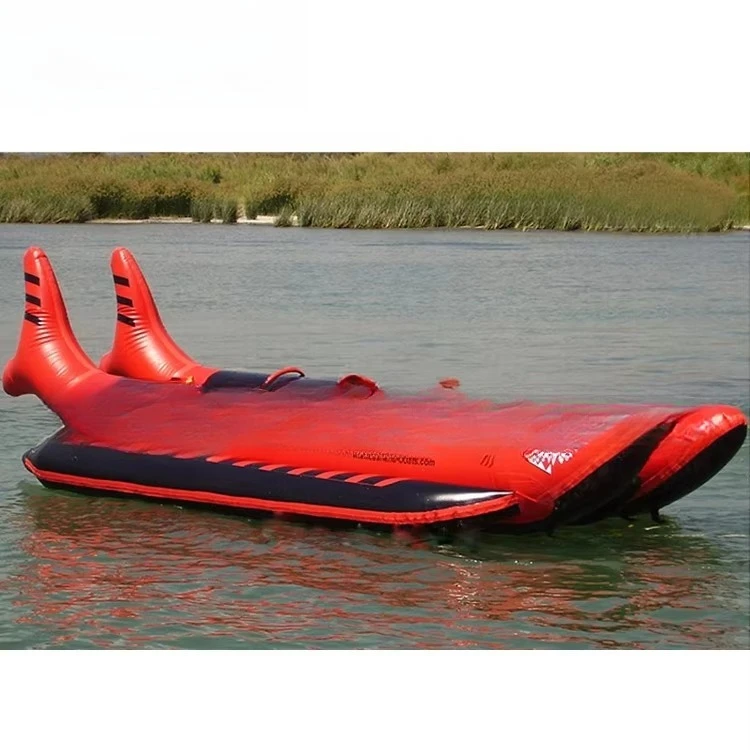 0.9Mm PVC Tarpaulin Red Double Tube Inflatable Water Flying Shark Banana Boat, Inflatable Water Toy Entertainment