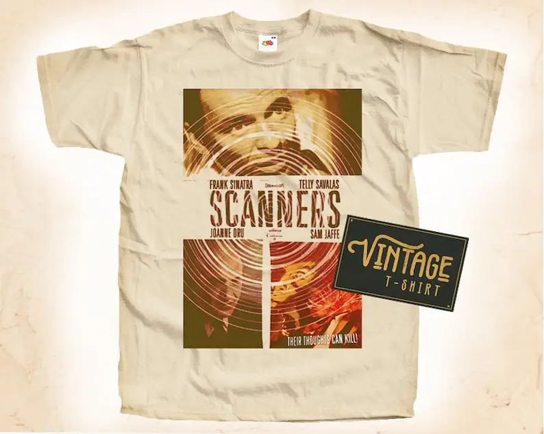 Scanners T shirt Tee Natural Vintage Cotton Movie Poster Beige All Sizes