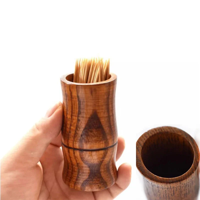 Handmade Toothpick Dispenser Natural Jujube Wood Toothpick Storage Box Home Cylinder Tooth Pick Holder Container Kitchen Decor