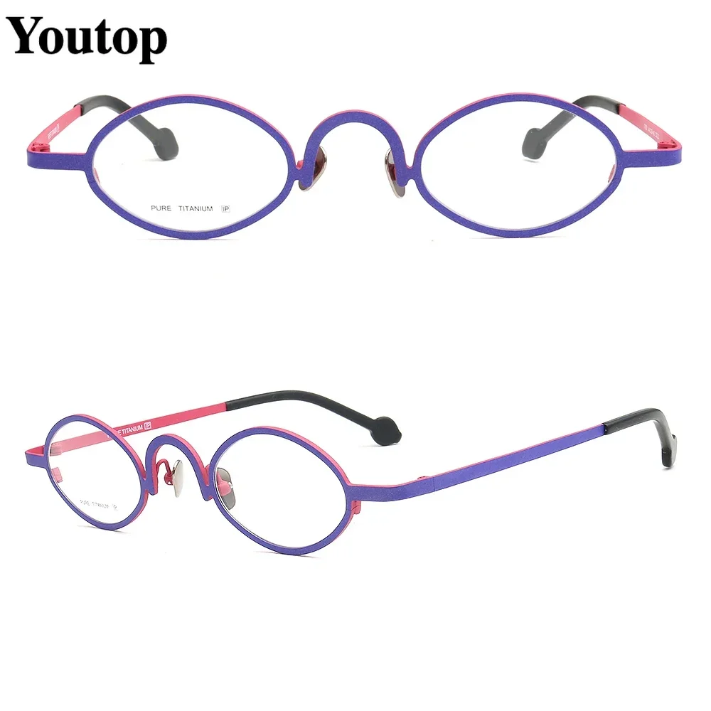 Women Oval Pure Titanium Glasses for Women Light Round Prescription Spectacles Purple Green Eyewear Retro Optical Eyeglass Frame