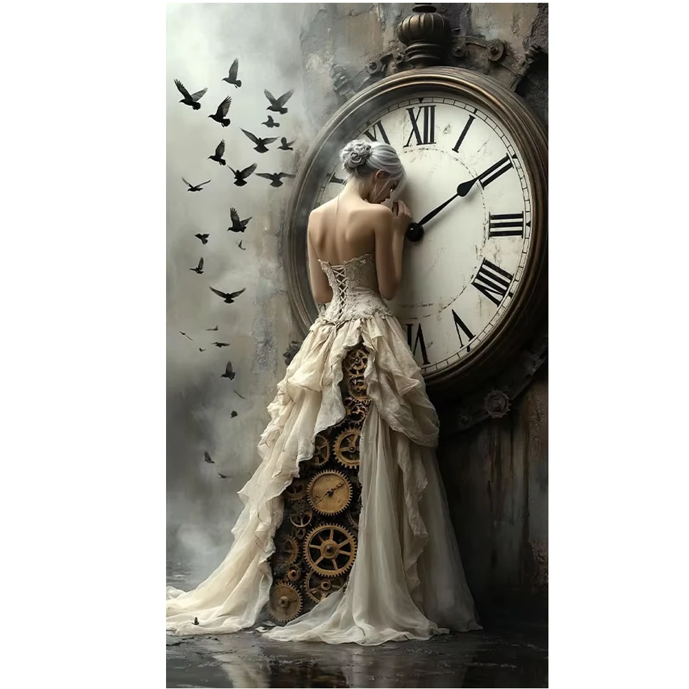 1pc frameless  DIY Diamond Mosaic Abstract Image Diamond Painting Art Kit Woman and Clock 5D Full Square Crystals Cross Stitch H - view 3