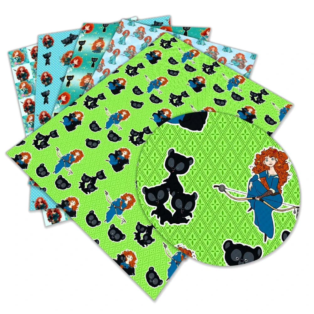 Disney Cartoon Princess Merida Printed Faux Leather Sheets Vinyl Sheets DIY Earring Hair Bow Crafts Leather 12*8