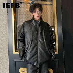 IEFB American Style Men's Padded Jackets Stand Collar Knurling Thickened Solid Color Zipper Patchwork Male Coats Winter 9C8255