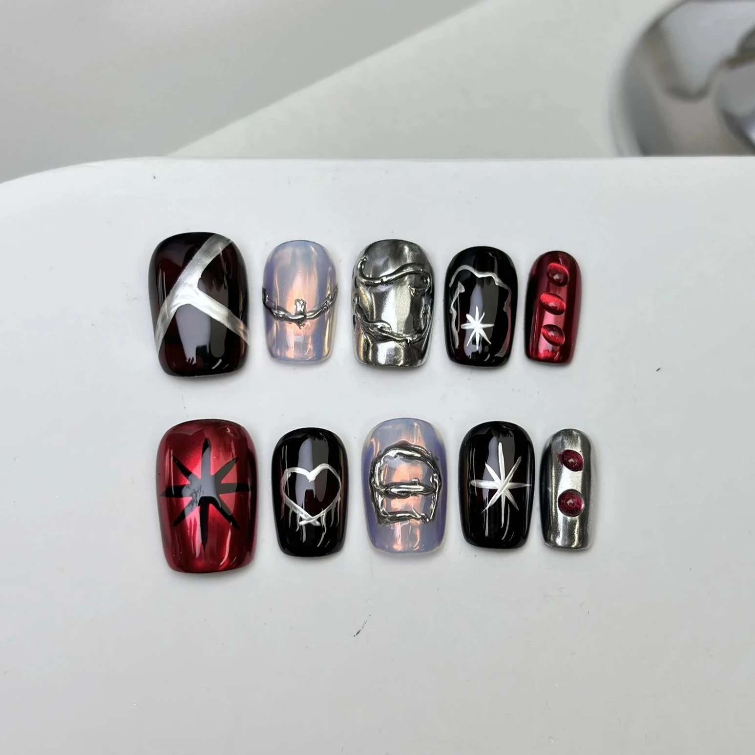 

10 шт., черные квадратные накладные ногти ручной работы, пикантные накладные ногти для девочек, носимые наклейки на ногти, накладные ногти 네일 опытные