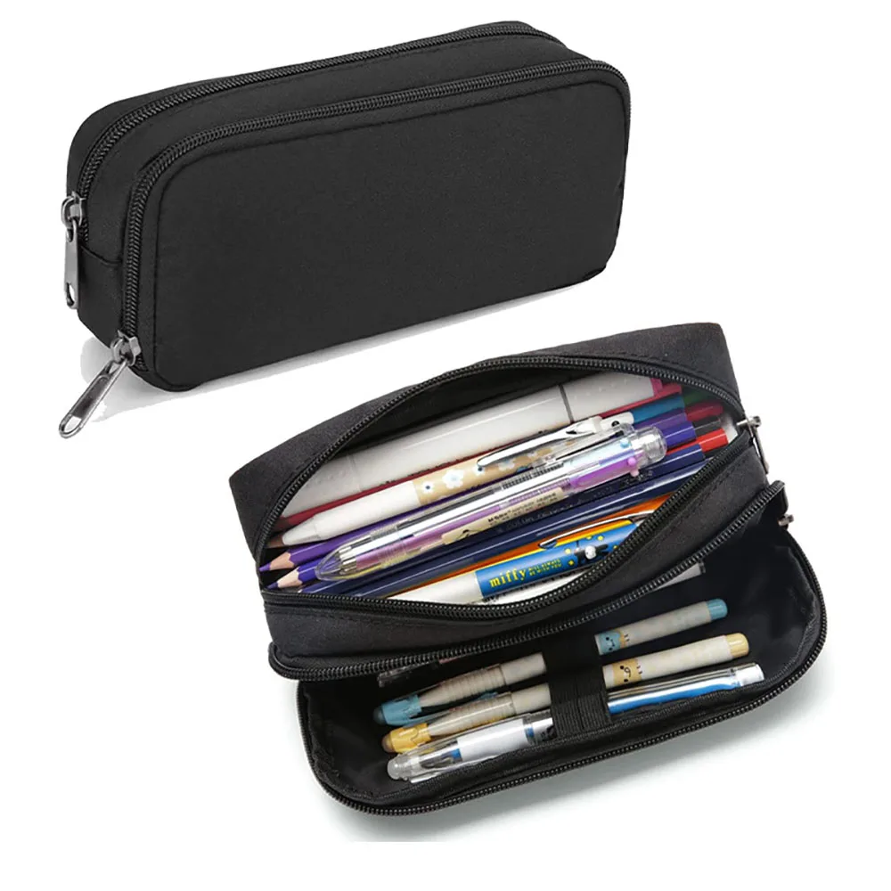 1 large capacity Oxford cloth student pencil case, double-layer zipper stationery bag, minimalist stationery box