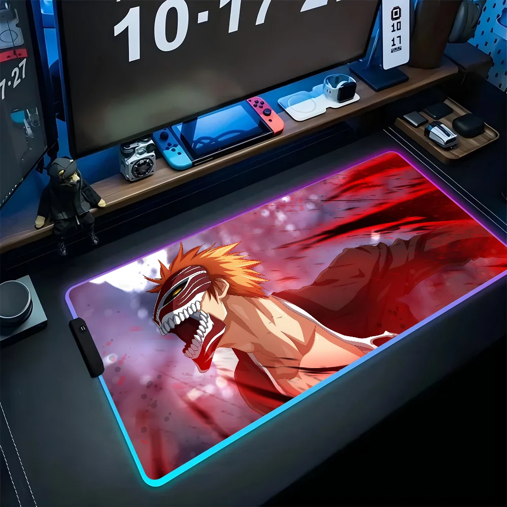 1PC Bleach Ichigo Bankai Floor Mat XXL RGB Gaming Mouse Pads HD Black Gamer Accessories Large LED