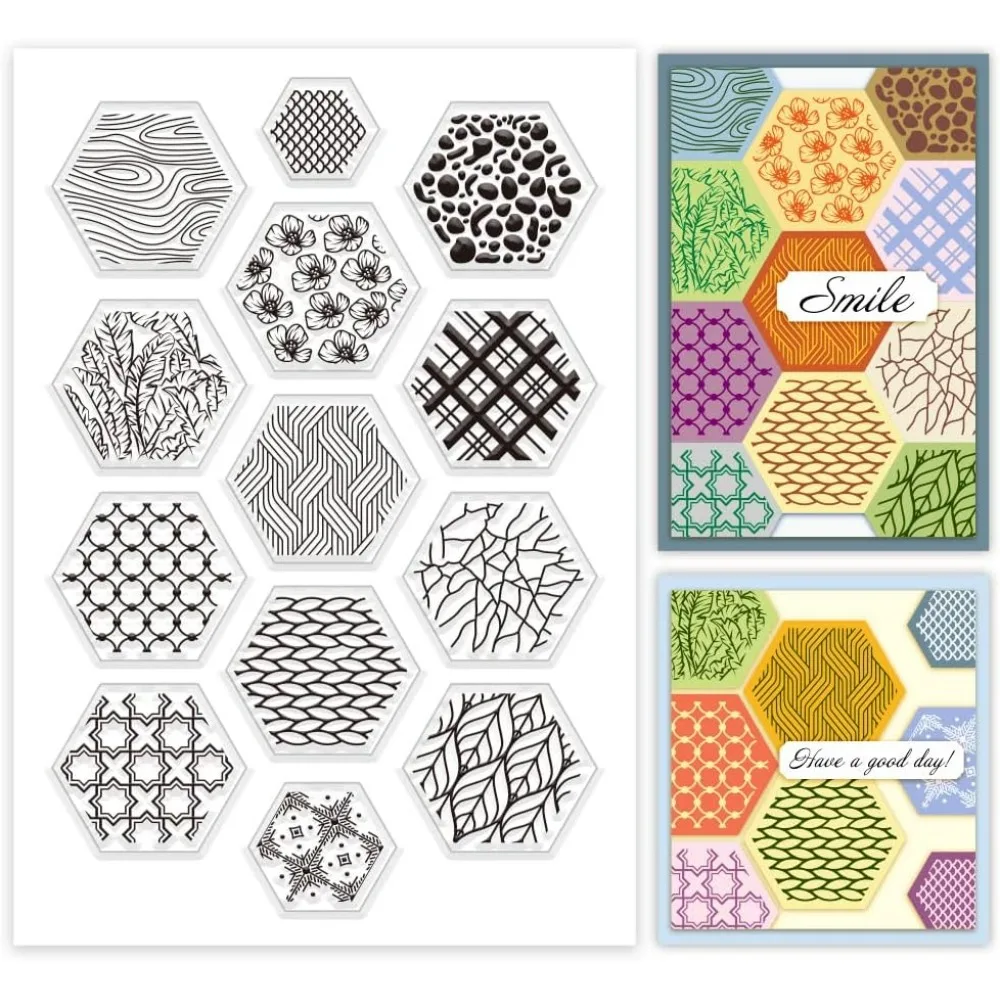 Honeycomb Frame Shape Clear Stamps for Card Making, Hexagonal Rubber Stamps Transparent Craft Stamp Seal Stamp for DIY