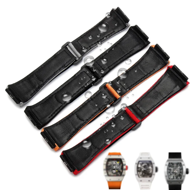 Nylon Watchbands For Richard mille RM011 RM3502 RM056 7750 Genuine leather canvas Watch bracelet 27MM Wrisband Men's Watch strap