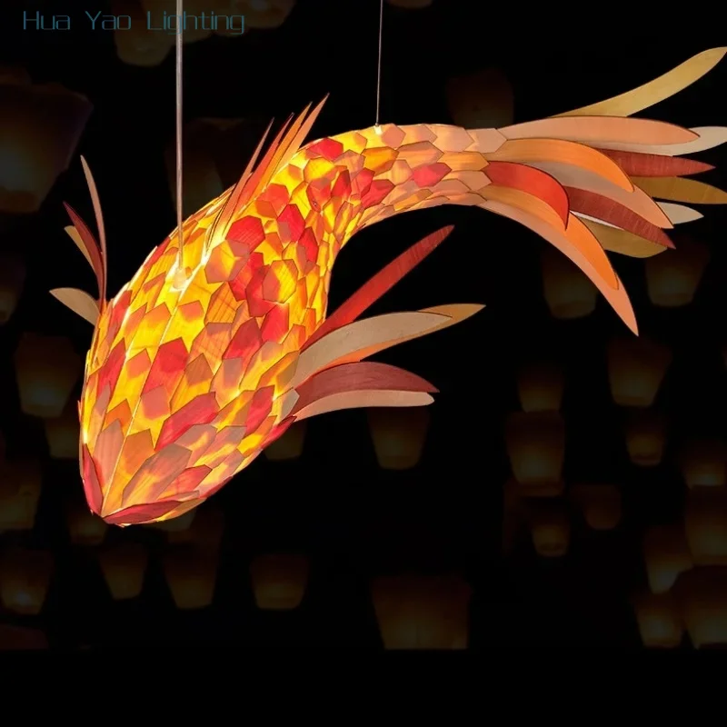 

Color blocked fish shaped chandelier hotpot restaurant homestay creative hotel catering chandelier