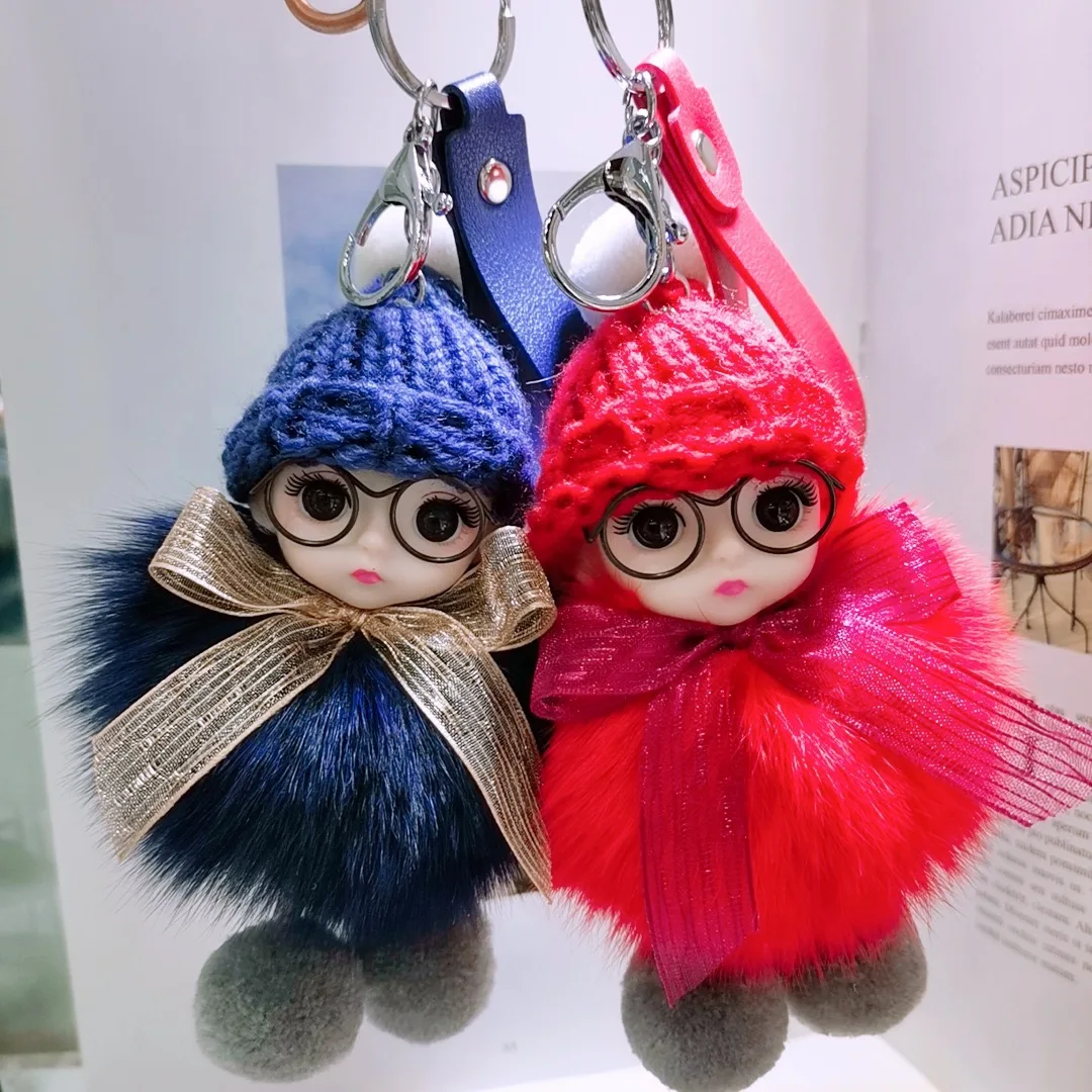 

Cute big eyes cute doll keychain fox fur doll plush doll key chain ring bag pendant