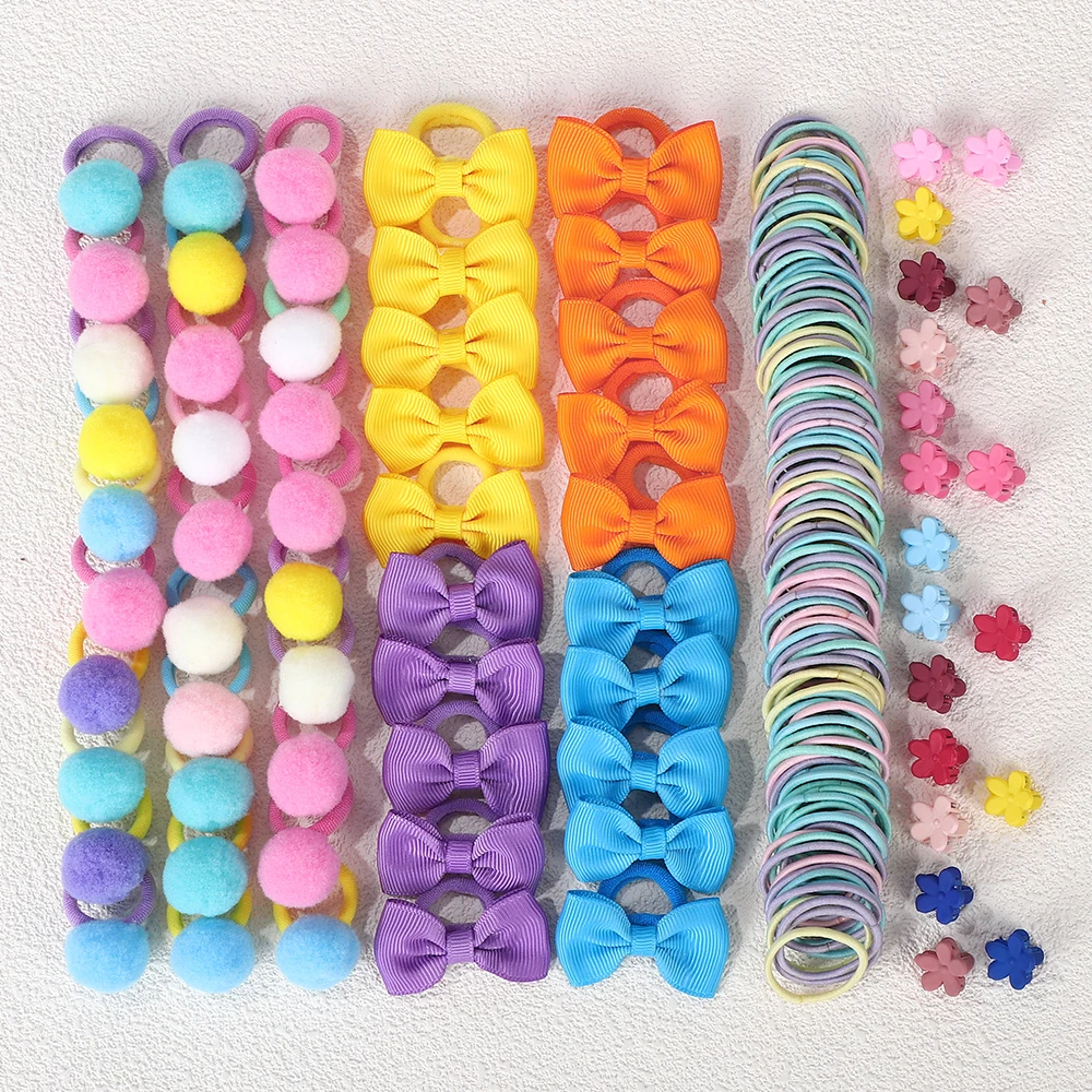 

120PCS Hair Accessories Set For Girls Colorful Bowknot Hair Band Children Ponytail Holder Hair Ties Kids Elastic Rubber Bands