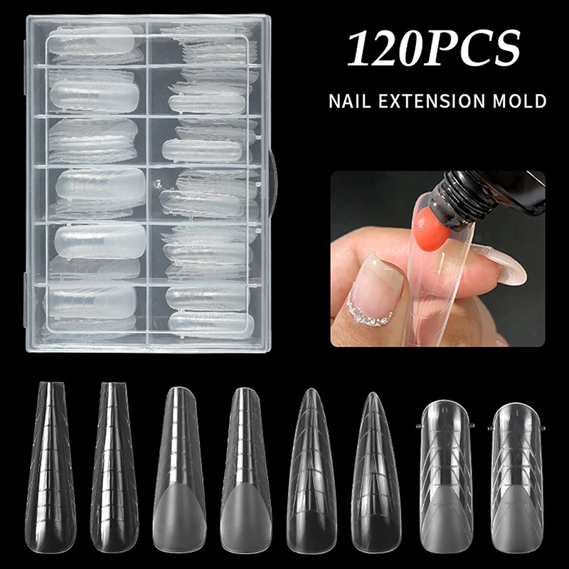 120 Pcs Nail False Tips Mould Quick Building Mold Tips Nail Dual Forms Finger Extension Nail Art Uv Building Uv Gel Tools Salon