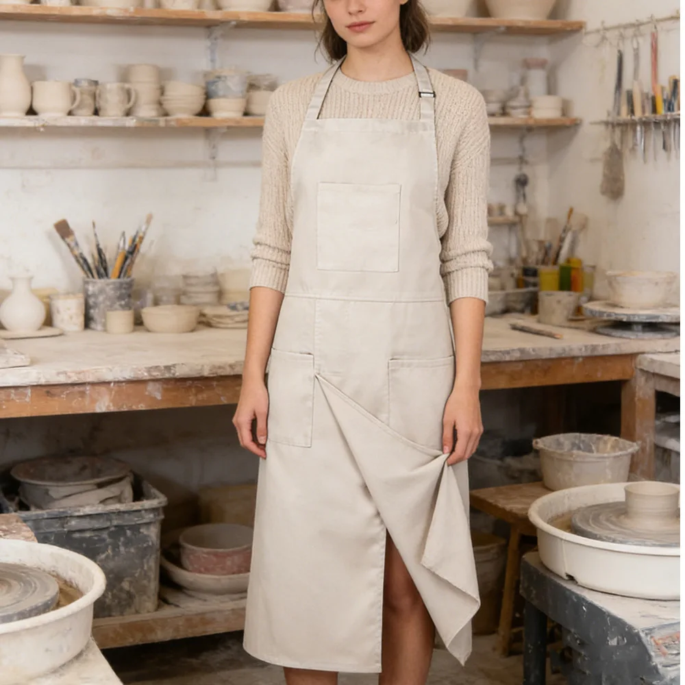 Long Split Leg Pottery Apron with 3 Pockets for Men Women Ceramic Making Work Apron Long Clay Artist Apron