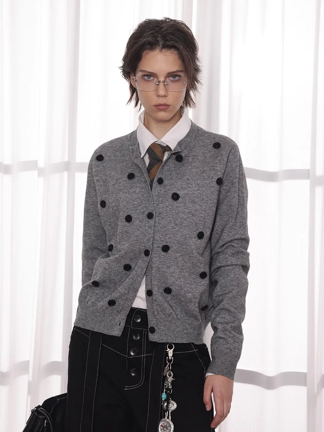 Ay suéter de punto de lunares Jaet ex Cleanfit diseño Top de moda calidez otoño v-ne largo Sve cárdigan con botones