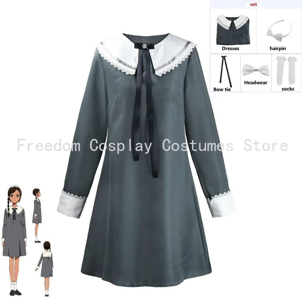 

Anime Wonder Egg Priority Cosplay Neiru Aonuma Costume Dresses Dark Gray Long Wig Braid Party Women Dress Halloween Outfit