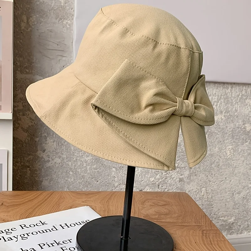 Bow Fisherman Hat Women's Korean Version Versatile Sun Visor Hat, Sweet and Eye-catching Face, Small Casual Sun Protection Hat