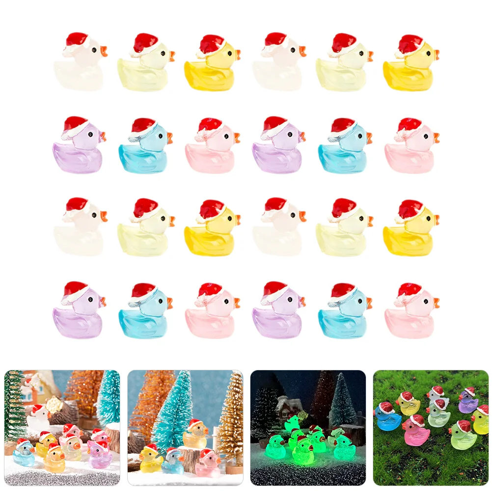 

Duck Cake Topper Micro Landscape Resin Ornament Cartoon Cute Luminous Christmas Snow Scene Decoration Mini Ducks Miniature