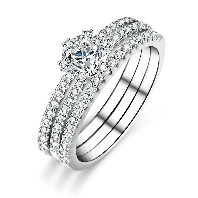18K Gold Inlaid Moissanite High-end Fashion Ring PT950 Platinum Inlaid Ring, Three Row Women's Fashionable and Simple Ring