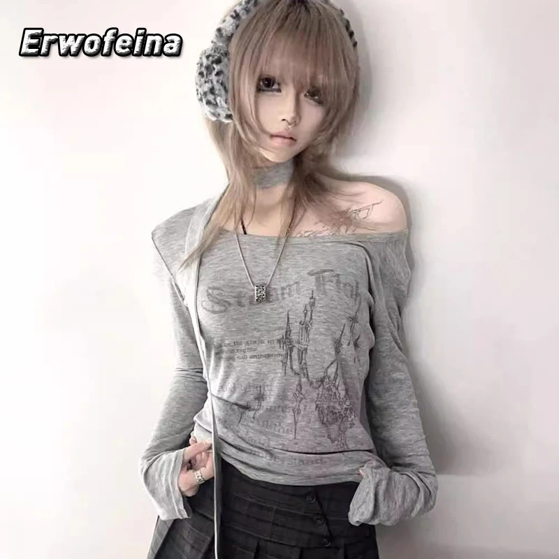 

Erwofeina Hotsweet Print Graphic T Shirts With Stap Youthful Woman Clothes Long Sleeve 2000s Clothes Y2k Tees Female Clothing
