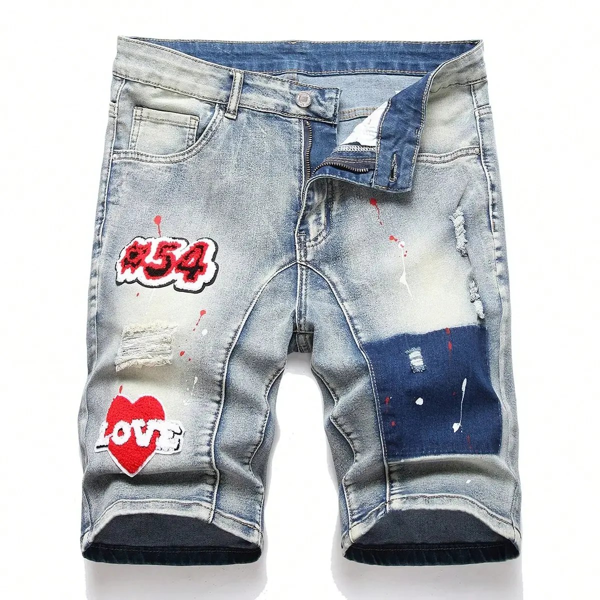 Short en jean déchiré graffiti pour homme, jean court décontracté, grand trou, style rétro, vêtements de marque masculine, nouvelle mode, été 2023