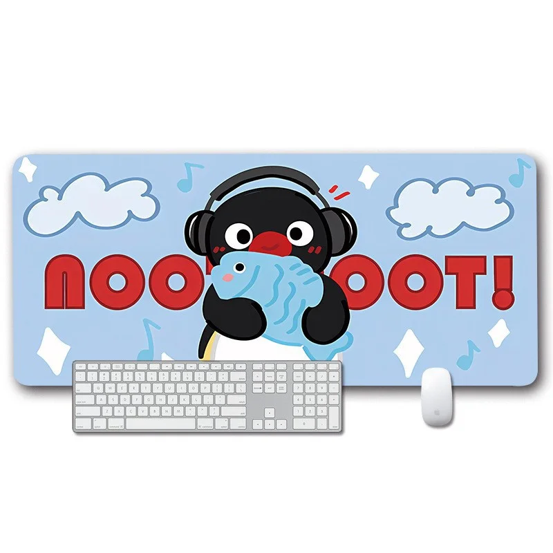 Cute Cartoon Pingu Penguin Large Extended Mouse Pad 900×400mm Thick Non-Slip Rubber Base Desk Mat, Precision Stitched Edges