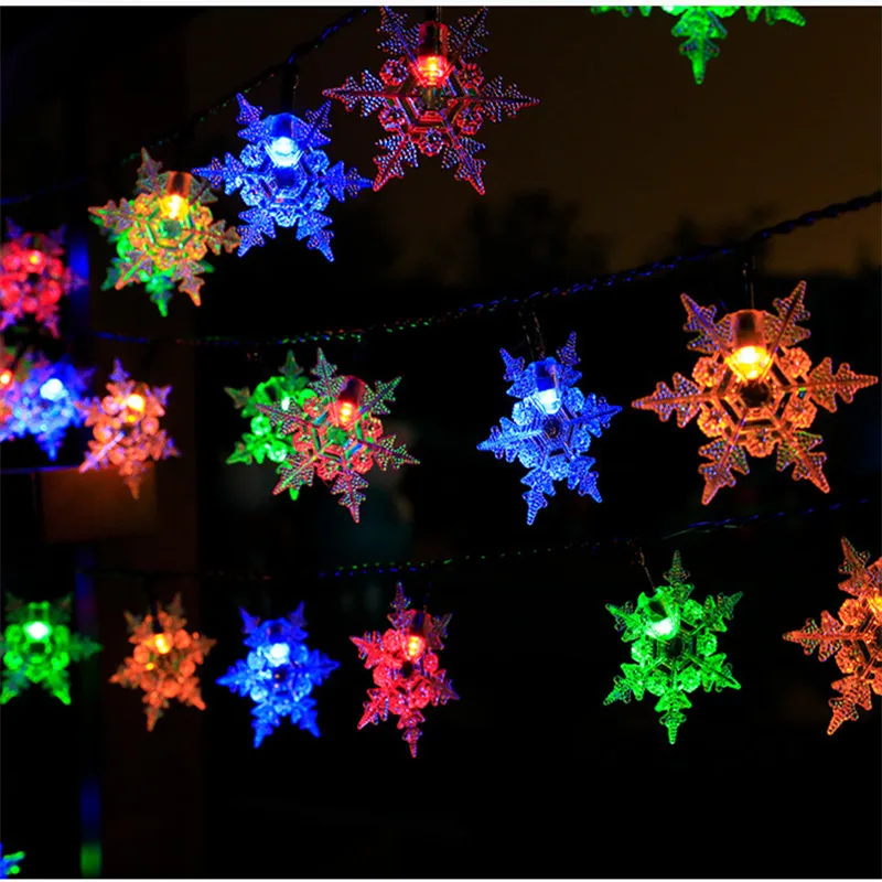 Big Snowflake Solar String Lights Outdoor Waterproof LED Fairy Lights Christmas Party Tree Graden Holiday Decoration