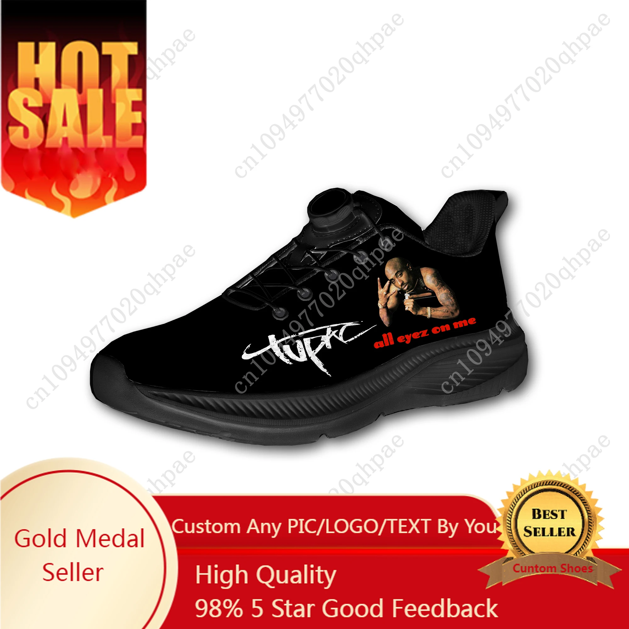 

2pac Running Shoes Man Woman Rotating Button Without Laces Sneakers Outdoor Sports Breathable Light Custom Shoe