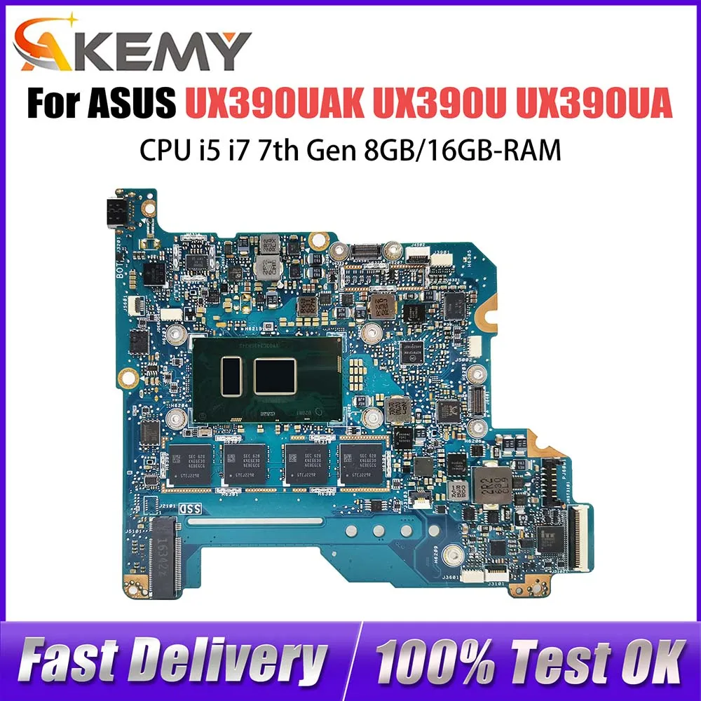 UX390UAK Laptop Motherboard For ASUS ZenBook UX390U UX390UA UX390UAK Notebook Mainboard with CPU i5 i7 7th Gen 8GB/16GB-RAM