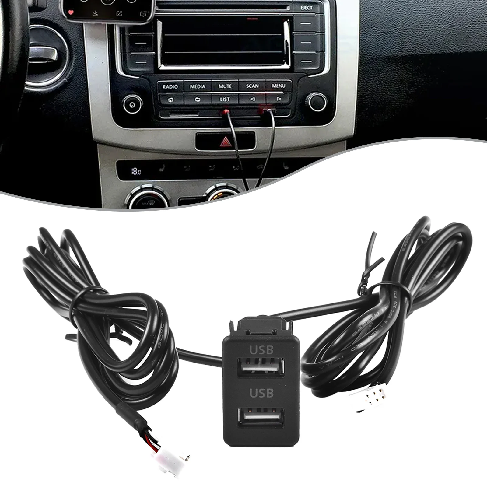 Uchwyt samochodowy na deskę rozdzielczą Podwójny port USB Przedłużacz interfejsu 145 cm Adapter kablowy Podwójny panel portu USB typu C Adapter przedłużacza AUX