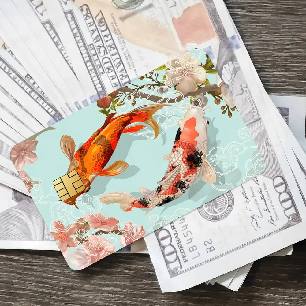 اليابان Ikan Koi red ملصق الائتمان الجلد غطاء بطاقة ملصقات 4 قطعة فيلم حافلة تمرير الجبهة الديكور البنك الخصم مقاوم للماء