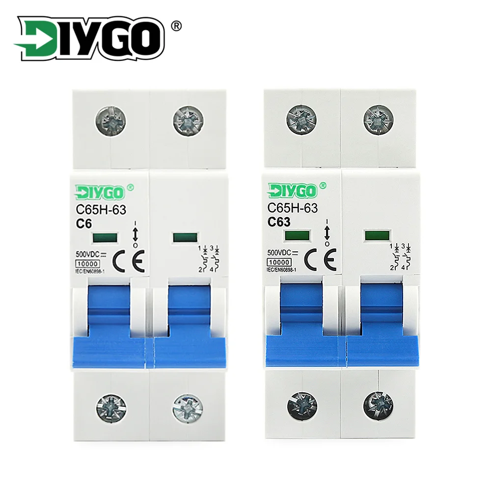 

2P DC MCB 6KA 500V Solar Mini Circuit Breaker 6A 10A 16A 20A 25A 32A 40A 50A 63A for PV System Battery Main Switch
