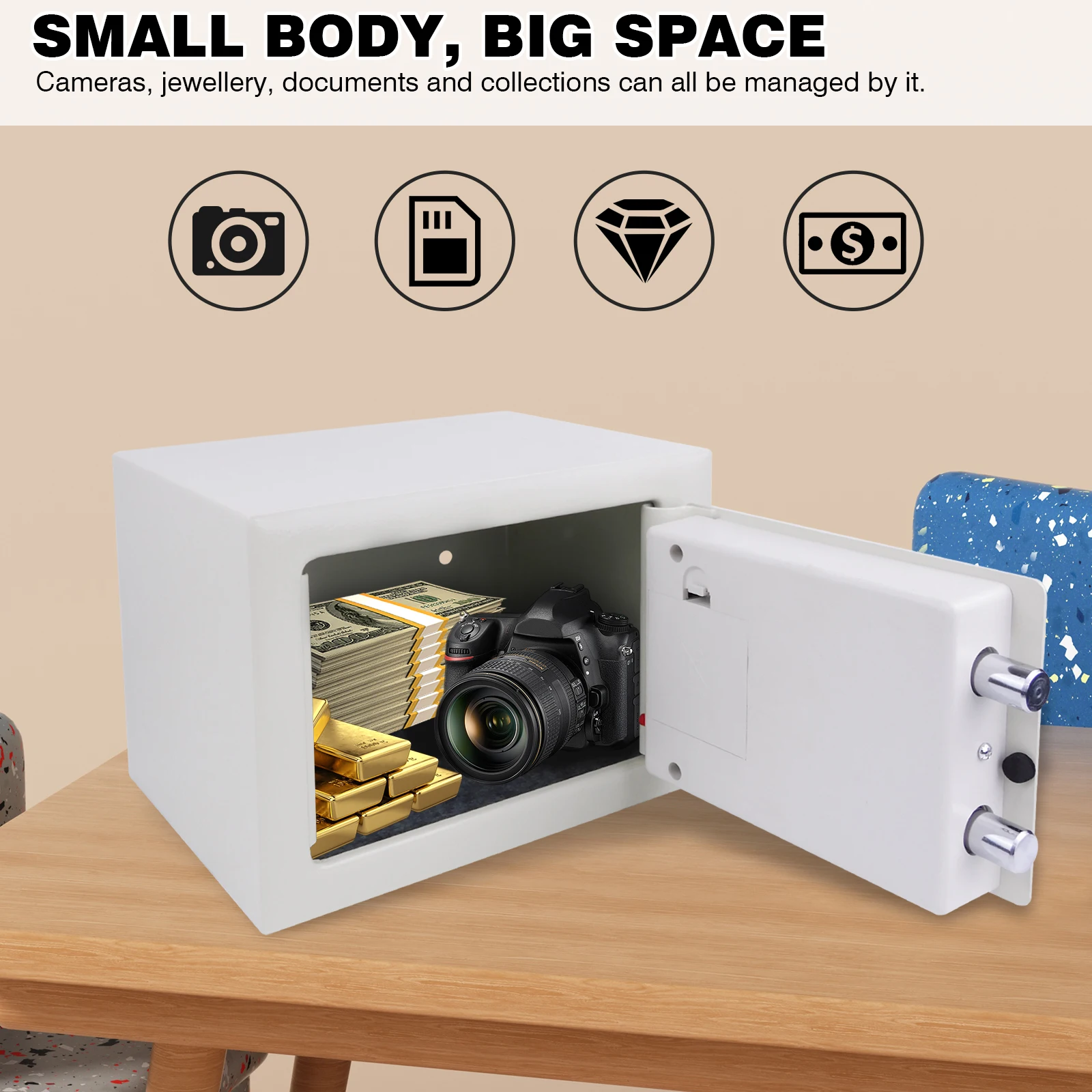 Digital Steel Electronic Security Commercial Digital Safe Security Box, Wall Mounted with 2 Keys for Home Office Safe Box,4.6L