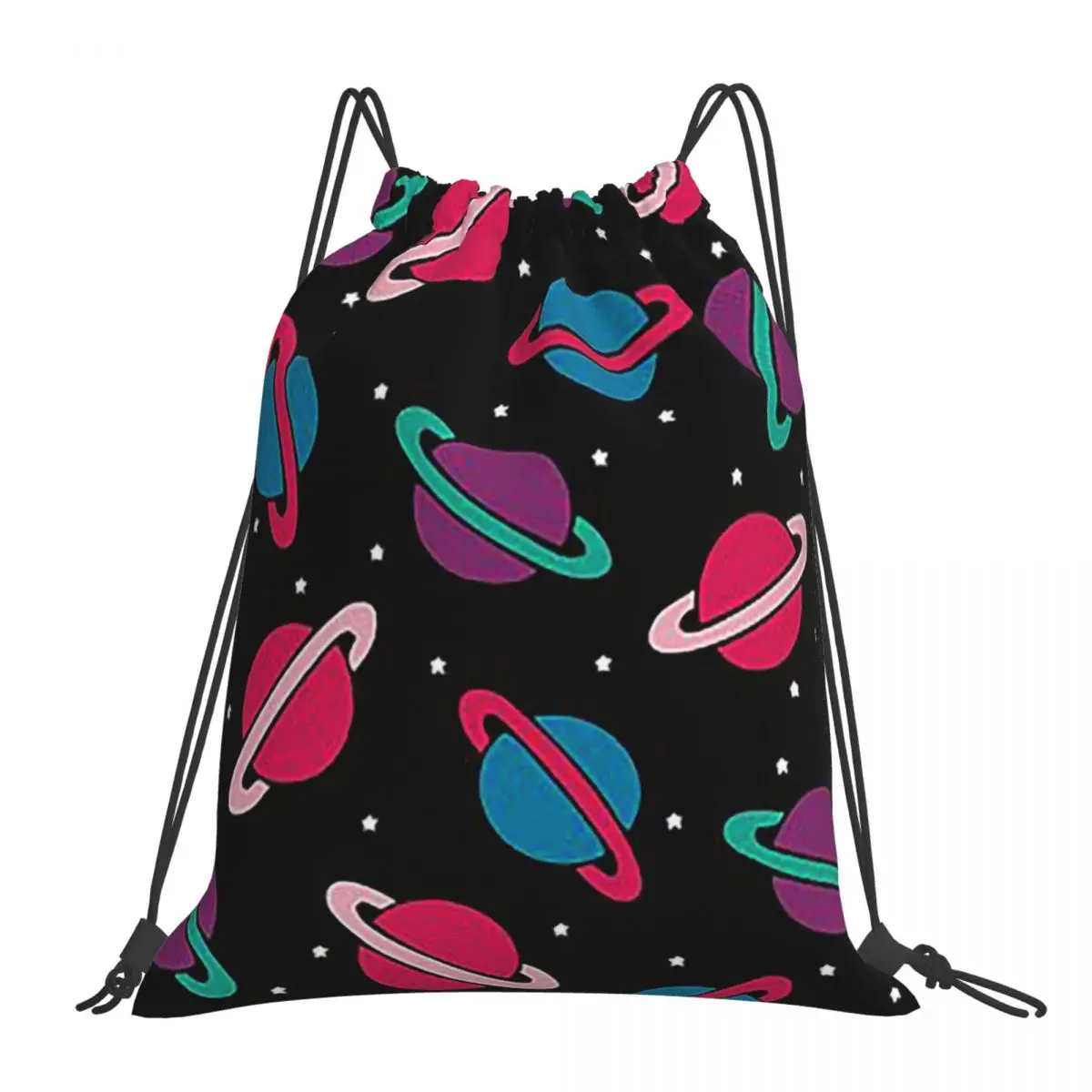 Neon Space Planets Pattern Backpacks Casual Portable Drawstring Bundle Pocket Storage Bag Book Bags For Man Woman Students