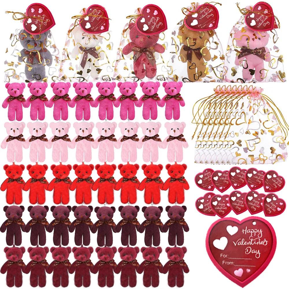 12-100 Set Valentine's Day Gifts Mini Bear Bulk Small Teddy Bears for Valentine Party School Classroom Exchange Favor Supplies