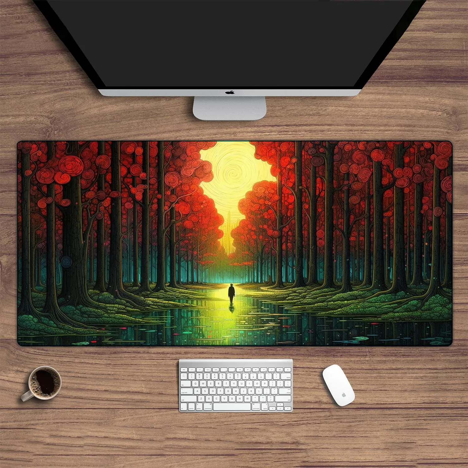 Enchanted Forest Desk Mat, Nature Landscape Mouse Pad,  Mystic Gaming Desk Pad, Cute Kawaii Deskmat, Extra Large Aesthetic Decor