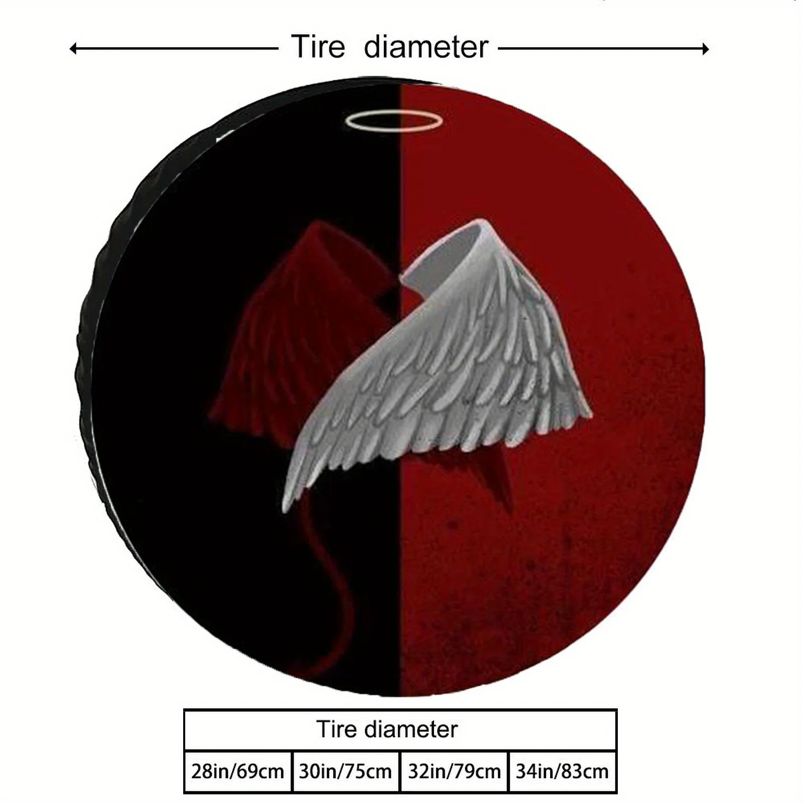 The Spare Tire Cover Of Good And Evil Wings, A Striking Contrast Of Black, White, And Red, Symbolizes Distinctiveness And Self-e