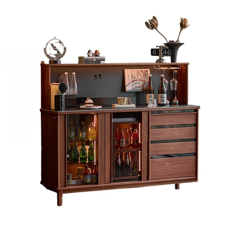 

Solid wood short side cabinet against the wall, household large capacity storage cabinet, black walnut coffee cabinet