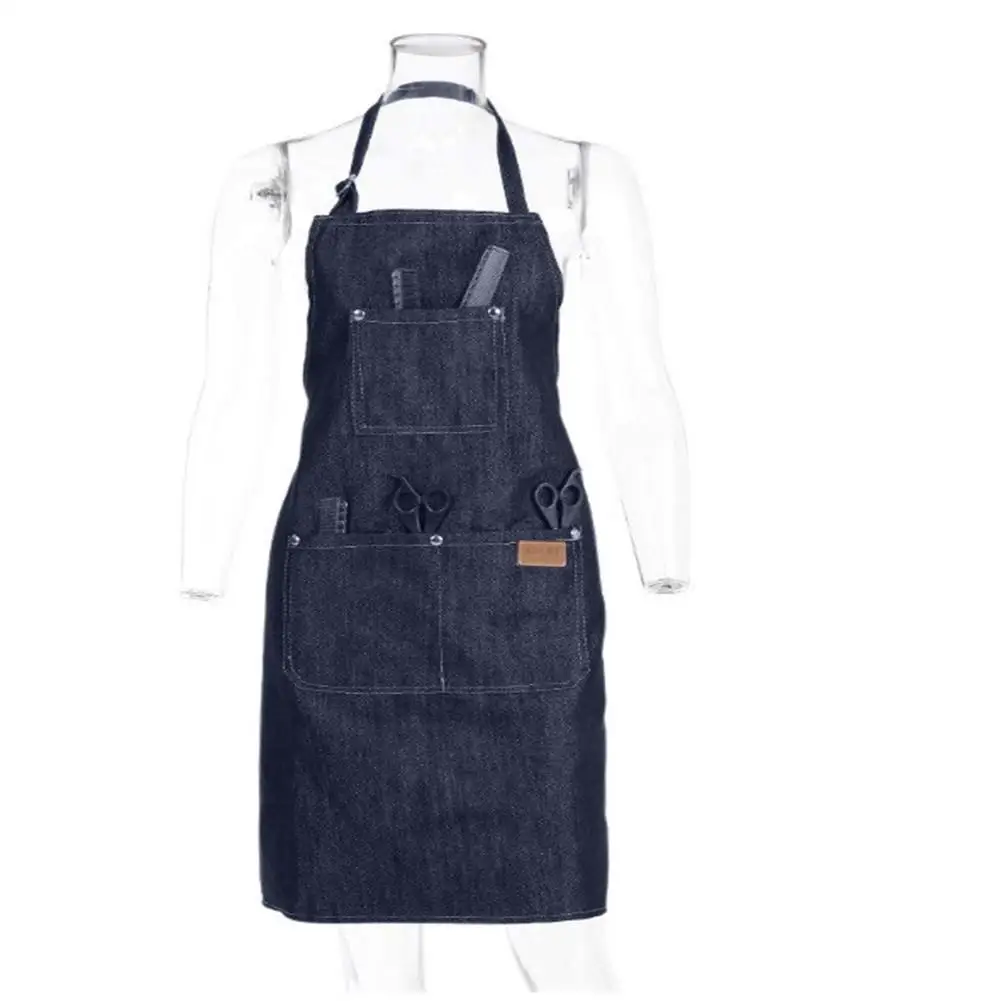 Adjustable Neckband Waistline Denim Apron Convenient Front Pocket Foldable Soft Wear-resistant Overalls For Home Kitchen Garden