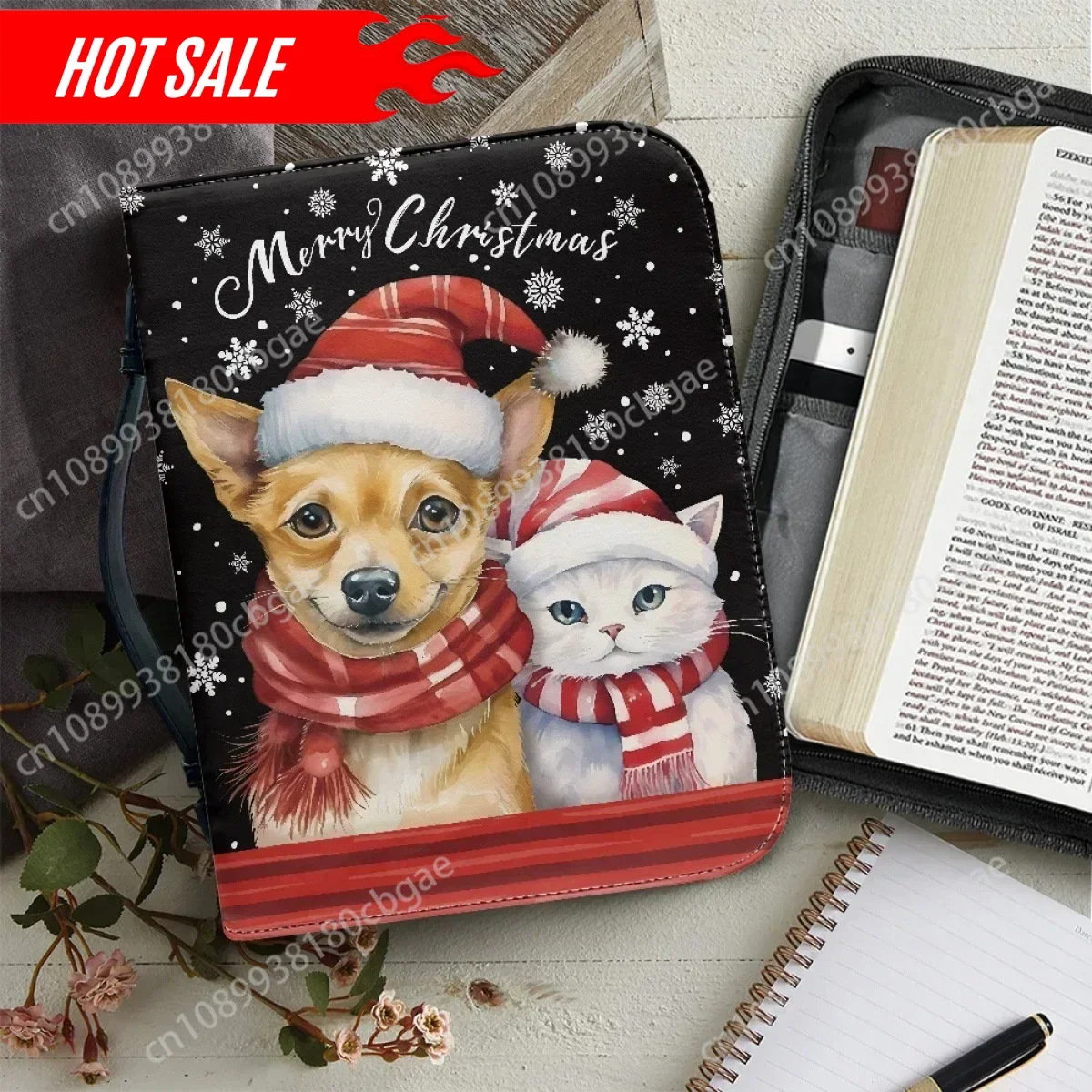 

2025 женская сумка для хранения Библии, рождественская сумка с милым щенком и котом, сумка из искусственной кожи на молнии, рождественская сумка, основная