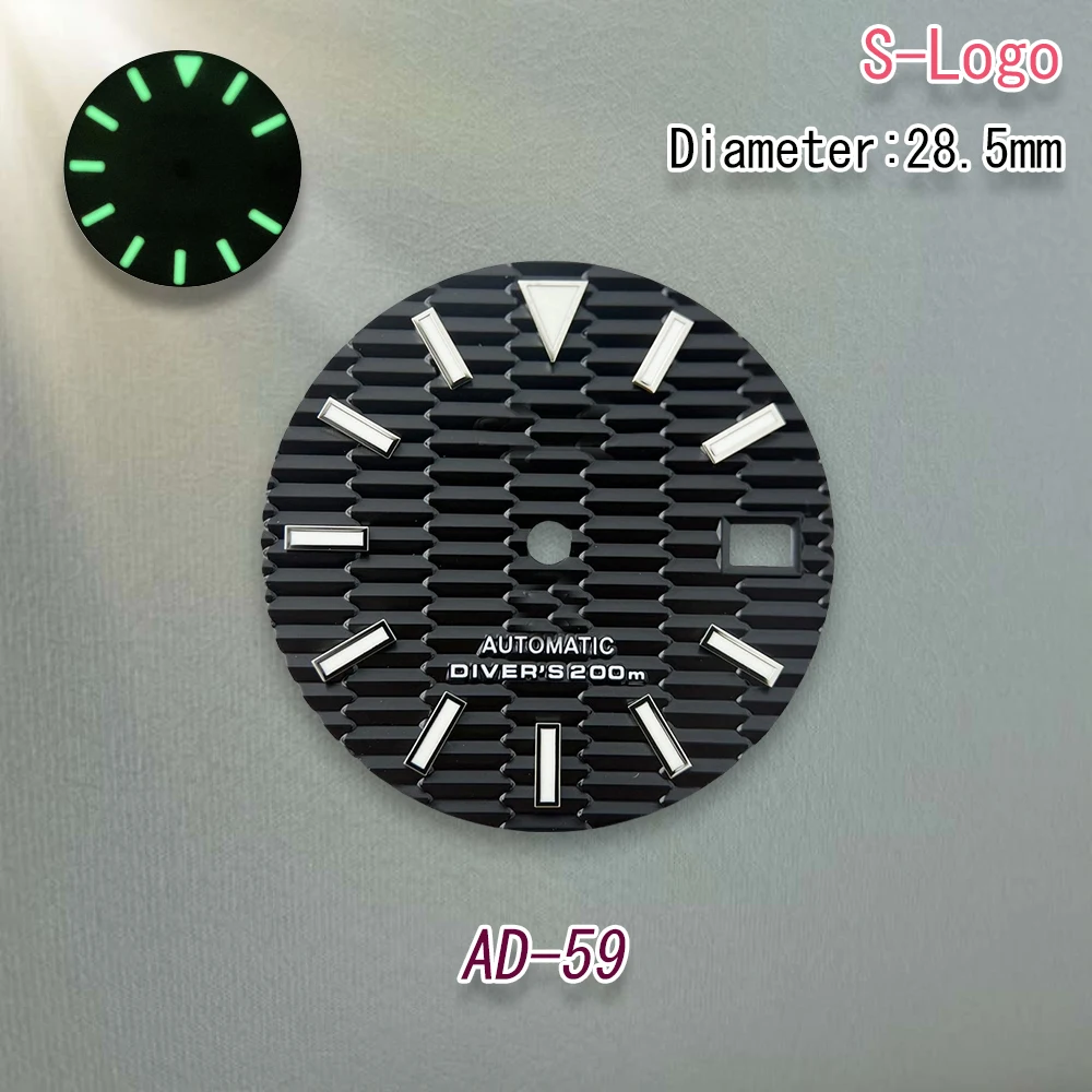 S Logo Dial 28.5mm NH35 SKX007 Dial Fit NH35/NH36/4R/7S Movement Green Luminous 3/3.8/4.2 O'clock Watch Modification Accessories
