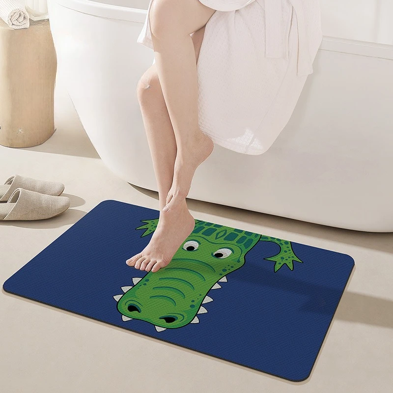 Cartoon Fun Diatom Mud Bath Mat, Absorbent Quick Dry Shower Foot Mat, Rubber Non Slip Backing, Scratch Resistant Wear Resistant