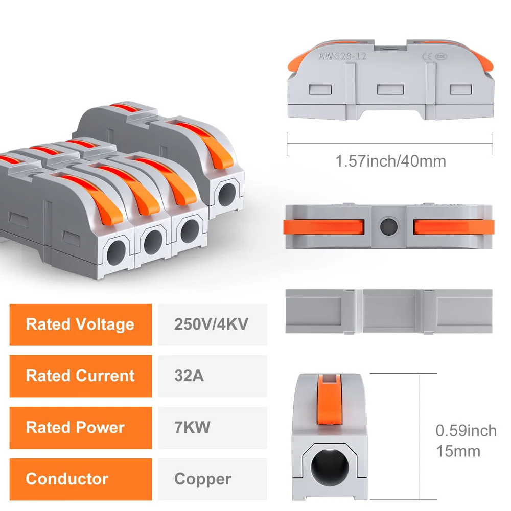 Compact Wire Connectors Splicing Connectors 1 to 1 Quick Terminal Block Lever Nut Splicing Wire Connectors for Circuit Inline