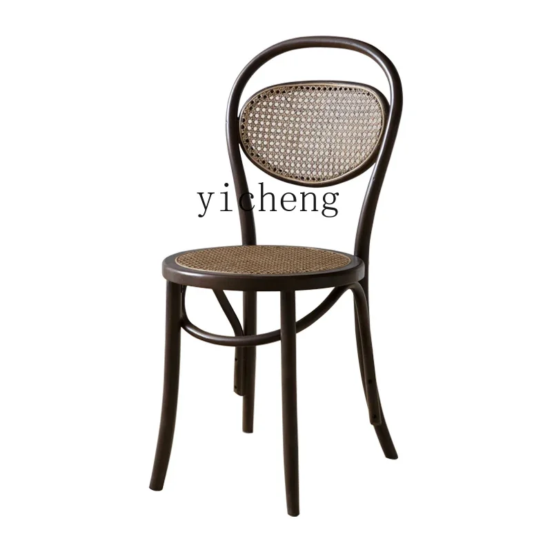 

ZK Nordic Retro Solid Wood Dining Chair Household Rattan Armchair