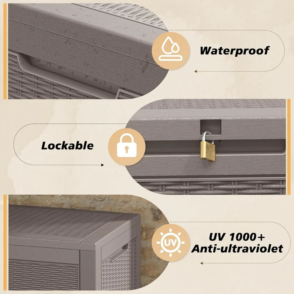 صندوق تخزين راتينج خارجي مقاوم للماء لأثاث الفناء وأدوات الحدائق ومستلزمات حمام السباحة - متين ومقاوم للأشعة فوق البنفسجية ومقاوم للعوامل الجوية