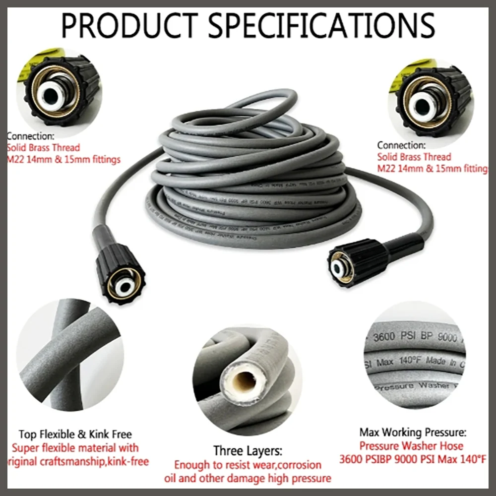 0.5-30m ultra flexible car wash hose,high-pressure cleaning machine hose,suitable for some of Sterwins/Daewooand hoseM22-14&15mm