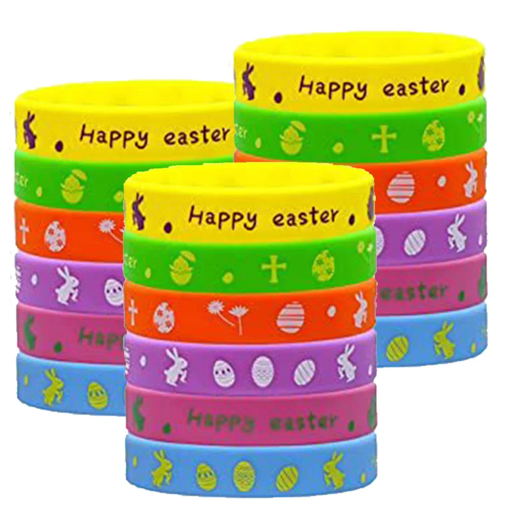 12pcs Easter Rubber Bracelets Silicone Wristbands for Party Favors Supplies Easter Egg Basket Fillers Gifts Stuffers Accessories