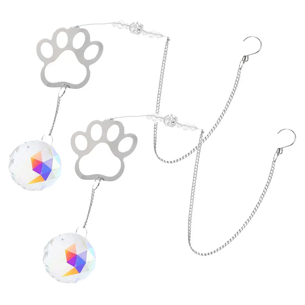 2Pcs Pet Memorial Hanging Suncatcher Paw Print Ornament for Dog Cat Remembrance Outdoor Indoor Decor Sun Catcher Prism
