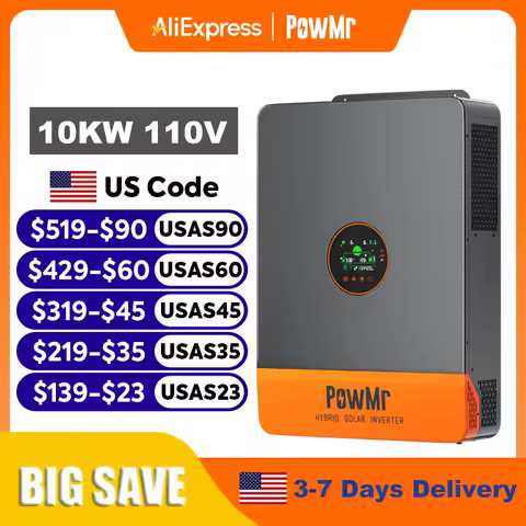 PowMr 10KW Split Phase Inverter 48V 110V 220V Hybrid Solar Inverter Dual MPPT Dual Output Off Grid with MPPT 200A Solar Charger