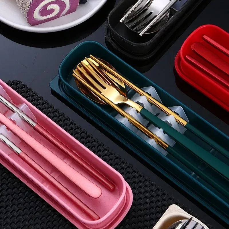 

Высококачественный портативный нож, вилка, ложка из нержавеющей стали, дорожный набор столовых приборов, набор посуды с коробкой