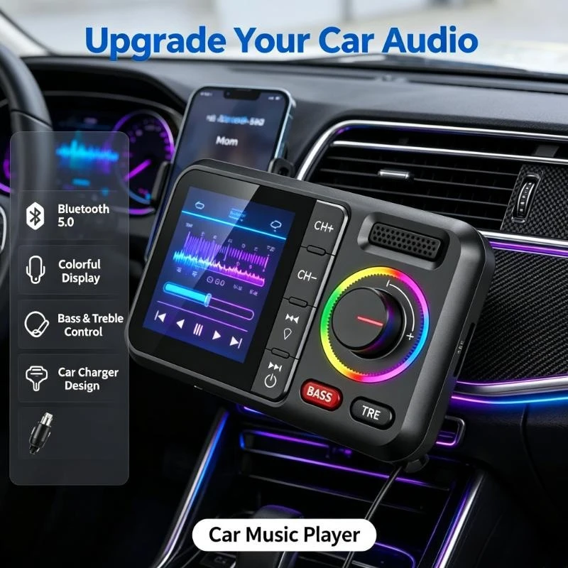 Qc3.0 2.4A Dual Usb Aux Adapter Works As Wireless Fm Transmitter For Self-Driving In-Call And Mp3 Playback Experience